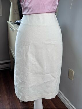 Vintage Priana Cream Linen Cotton Pencil Skirt Size 14 Neutral Minimalist